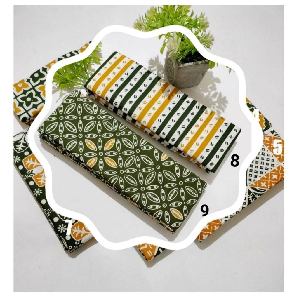 Kain Batik Cap Garutan  dua warna Hijau Kuning series Kain Batik Meteran Seragaman - Kain Batik Baha