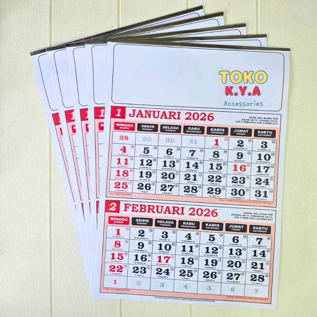 KALENDER DWI BULAN TERBARU TAHUN 2026 UKURAN 44 X 31 CM TAHUN 2026 / KALENDER 2026 LENGKAP