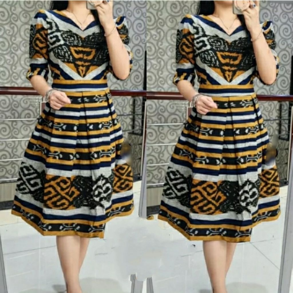 Dress tenun model wiru,dress tenun handmade