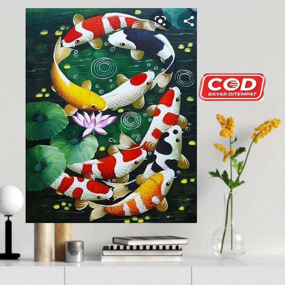 HIASAN DINDING IKAN KOI FENGSHUI 9/POSTER KAYU IKAN KOI/POSTER IKAN KOI/PAJANGAN DINDING KAN KOI