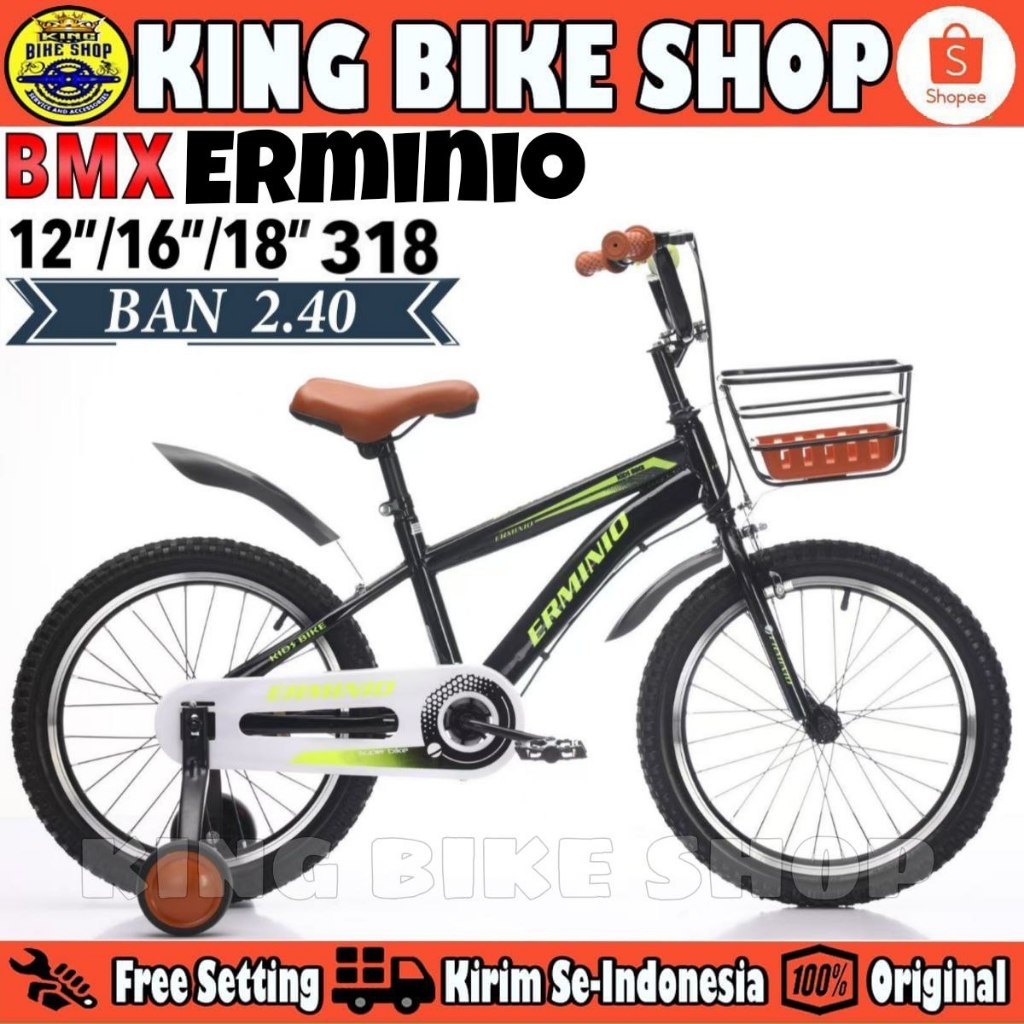 Sepeda Keranjang Anak Laki & Perempuan ERMINIO 318 Ukuran 12 16 18 Inch BMX KERANJANG