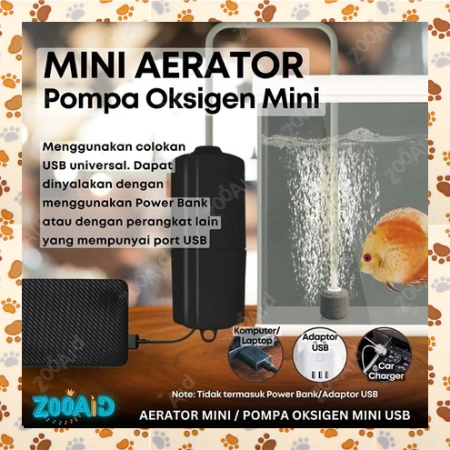 E29AD5 Aerator USB Mini Pompa Gelembung Udara Ikan Aquarium Tanpa Colok Listrik Bisa Power Bank Aira