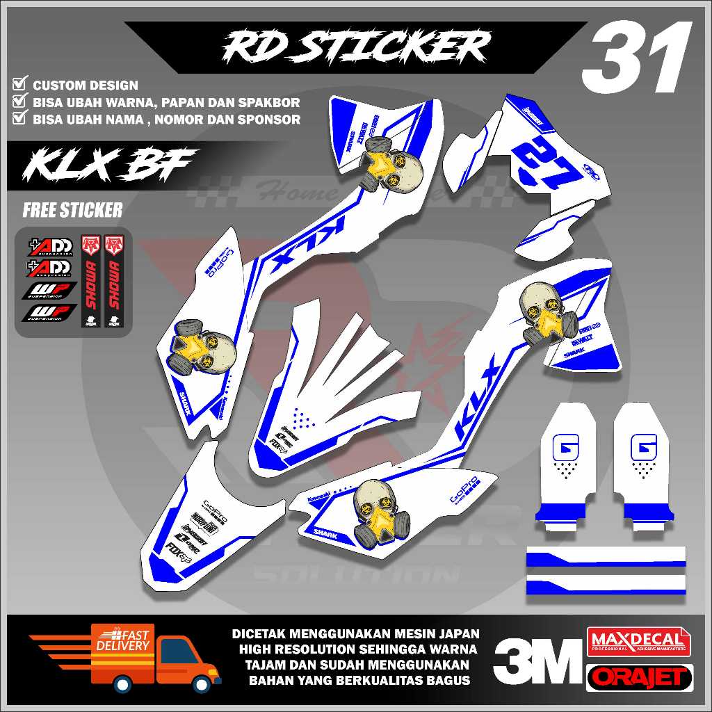 ( RD STICKER ) DECAL HONDA KLX BF STICKER FULL BODY MOTIF TENGKORAK TERBARU BISA REQUEST