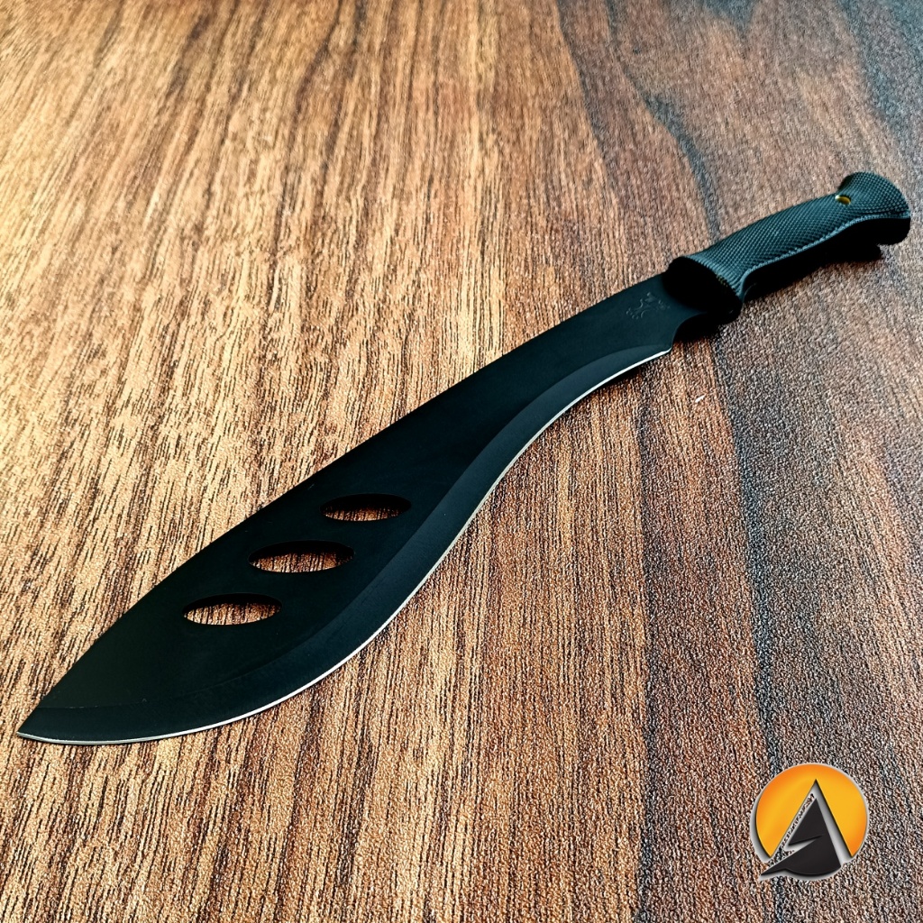 Pisau Hunting Knife Berburu hutan survival outdoor kukri 3 lubang hitam P421