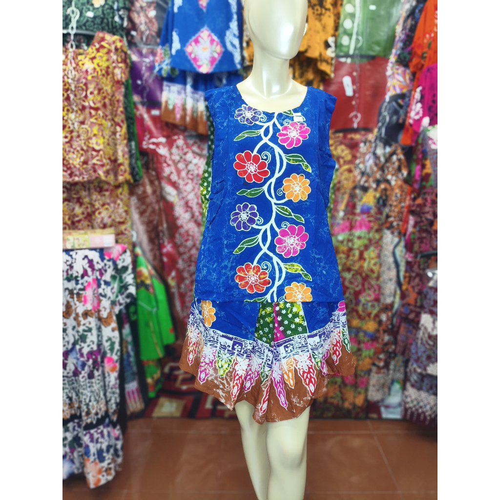 Setelan Lie Ing Jumbo Celana Pendek Hotpants Batik Cetak Premium Yukensi Tanpa Lengan LD 116 cm Adem