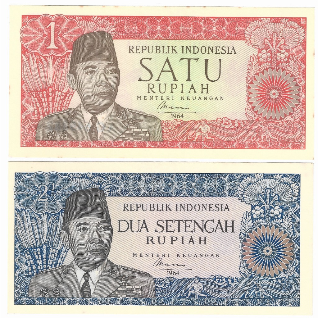 Uang Kuno Sukarno 1 Rupiah 2 Rupiah Tahun 1964 NEW Original