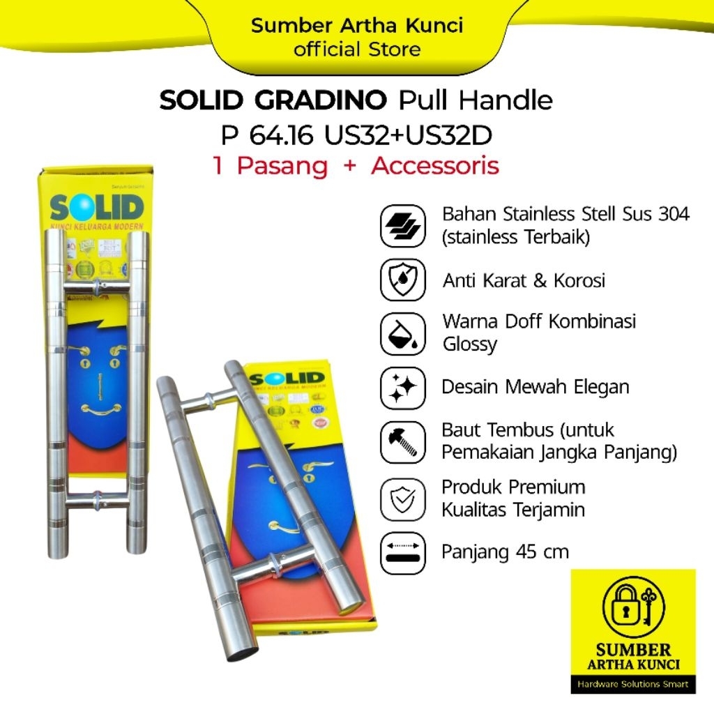 SOLID P 64.16 US32+US32D/Pull Handle/Gagang Pintu/Tarikan Pintu Kupu Tarung