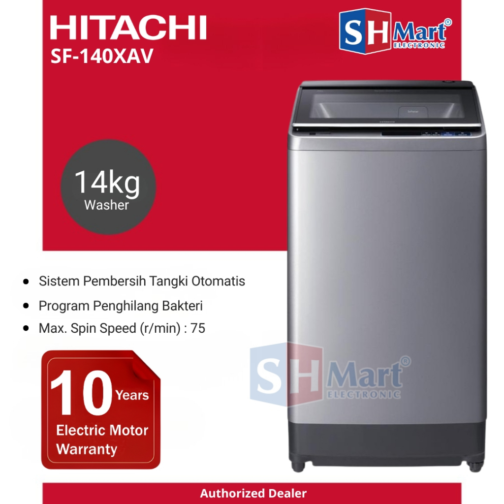 Mesin Cuci Top Loading Hitachi SF-140XAV | HGST 14 Kg Dynamic-Stream Wash