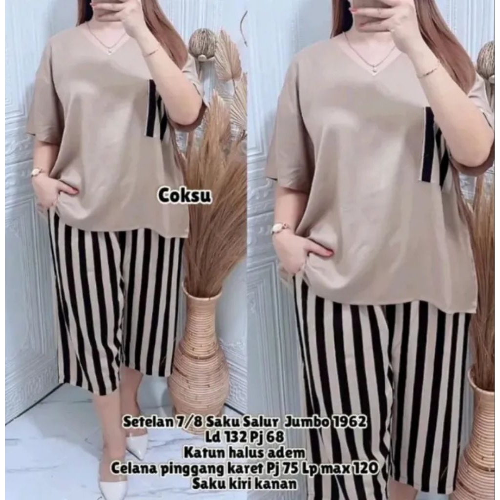 SETELAN ANDIN KOMBINASI SALUR POLOS JUMBO //BAJU SETELAN WANITA TERBARU //ONESET ANDIN TERVIRAL