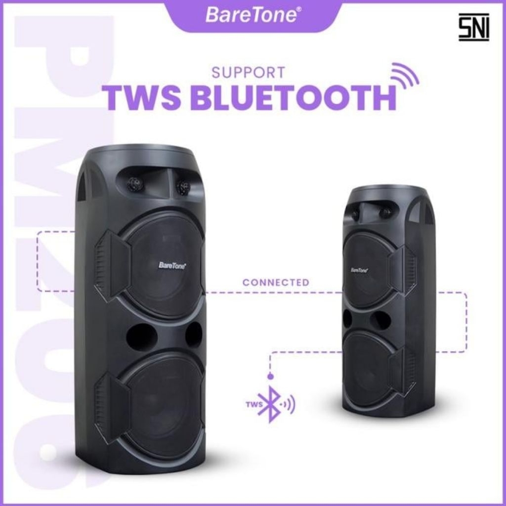 [ Portable Double 6 inchi ] Speaker Aktif Portable Wireless Baretone PM 206 Original BARETONE PM206 