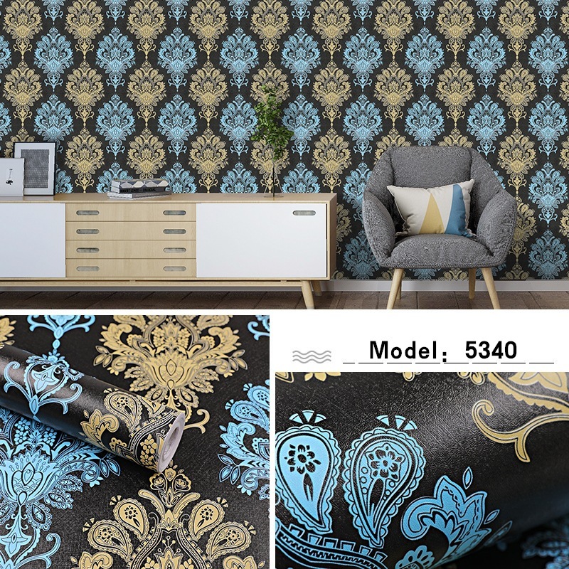 DTG Wallpaper dinding motif batik biru 45 x 8M Wallstiker tinggal tempel praktis CY1003