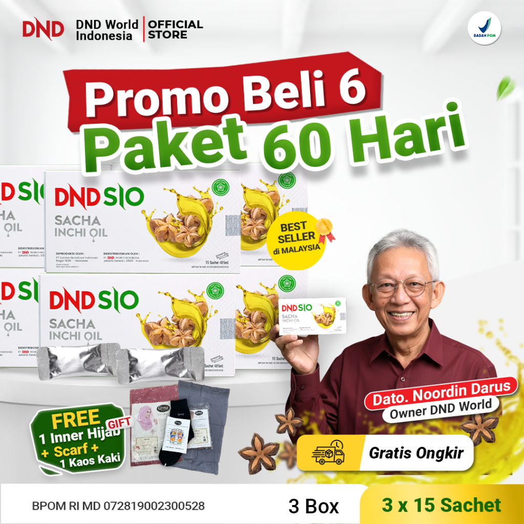 DND SIO PAKET 6 BOX - Sacha Inchi Oil 75ml - Bantu Mengatasi Kolesterol - 15 Sachet - Organik