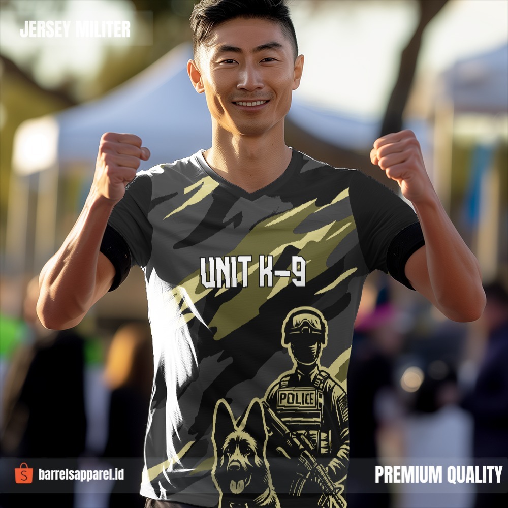 Kaos Jersey Polisi Polri Unit K-9 Hitam Abu Army Motif Abstrak 12