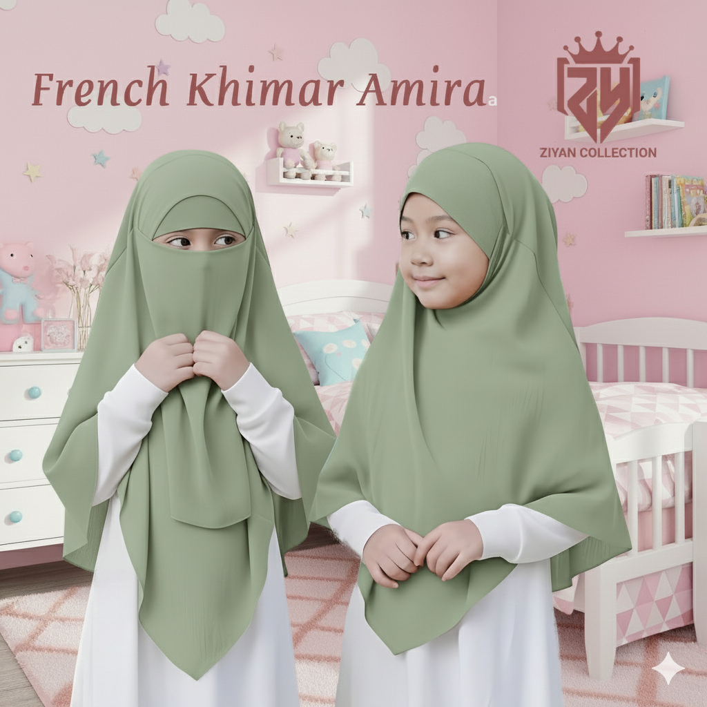 Ziyan Kids French Khimar Amira - Hijab Anak Instan Crinkle Airflow (4-8 Tahun)