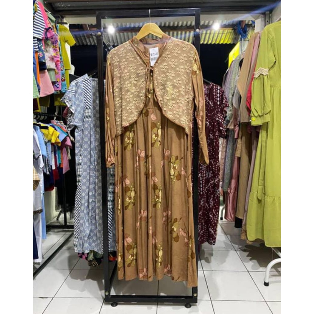 TUNIK BUNGA COKLAT/MOCA BARANG BUTIK BAHAN KATUN RAYON MODEL ROMPI BUSUI