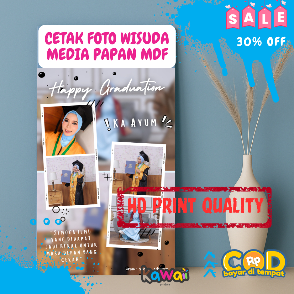 CETAK FOTO CUSTOM WISUDA MEDIA PAPAN MDF ANTI AIR