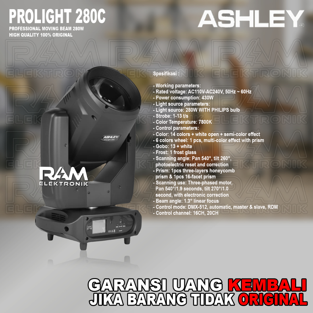 Moving Head Beam ASHLEY PROLIGHT 280C | 280 C Original Harga 1 Pasang