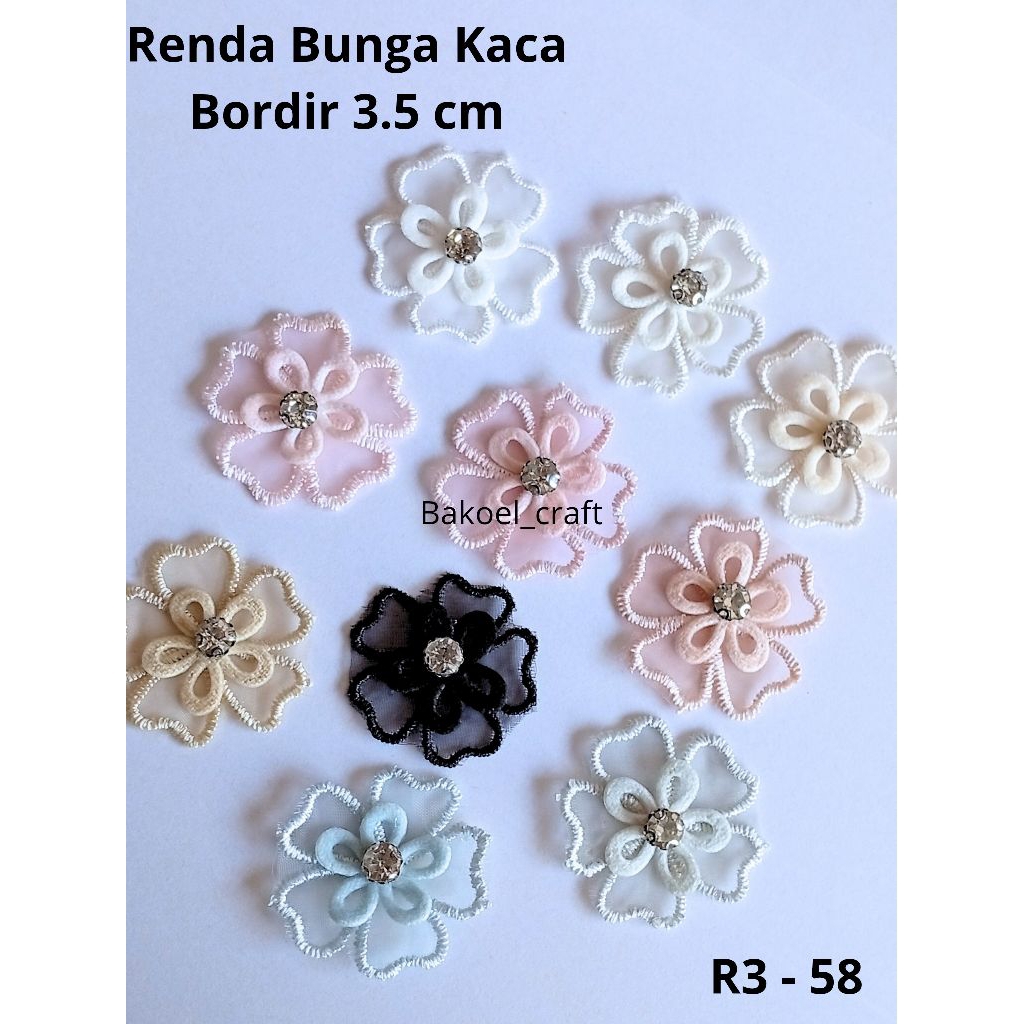 (1 pcs) RENDA BUNGA BORDIR TUMPUK PERMATA / RENDA BUNGA PREMIUM / RENDA BUNGA KORSASE / BROS BUNGA