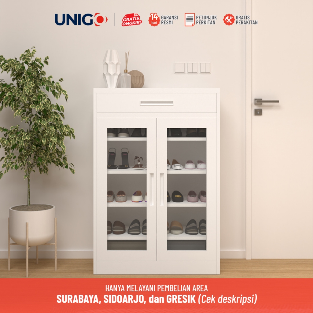 KHUSUS SURABAYA GRESIK SDA UNIGO - Lemari Sepatu Besi / Rak Sepatu Besi Minimalis / Rak Sepatu Kaca 
