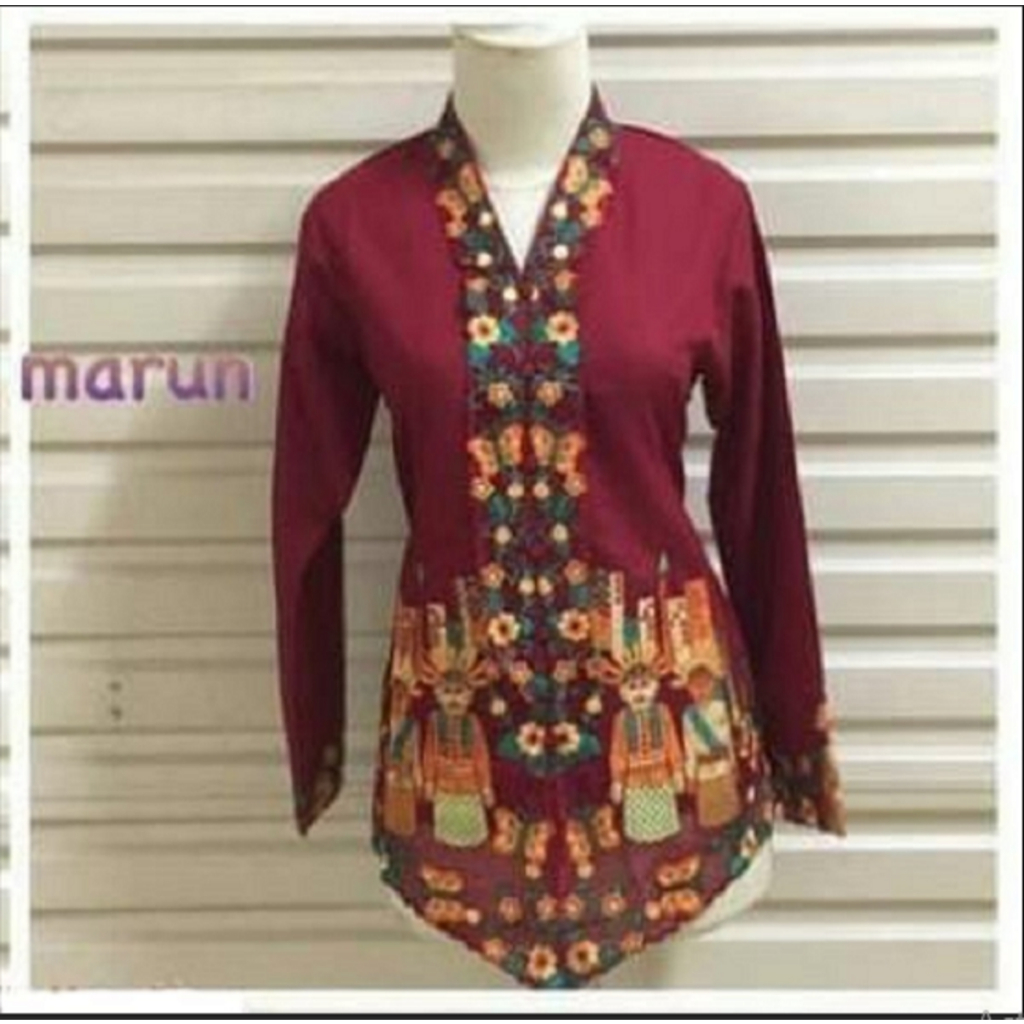 Atasan Kebaya Tradisional Encim Bordir Ondel Ondel Betawi Warna Magenta