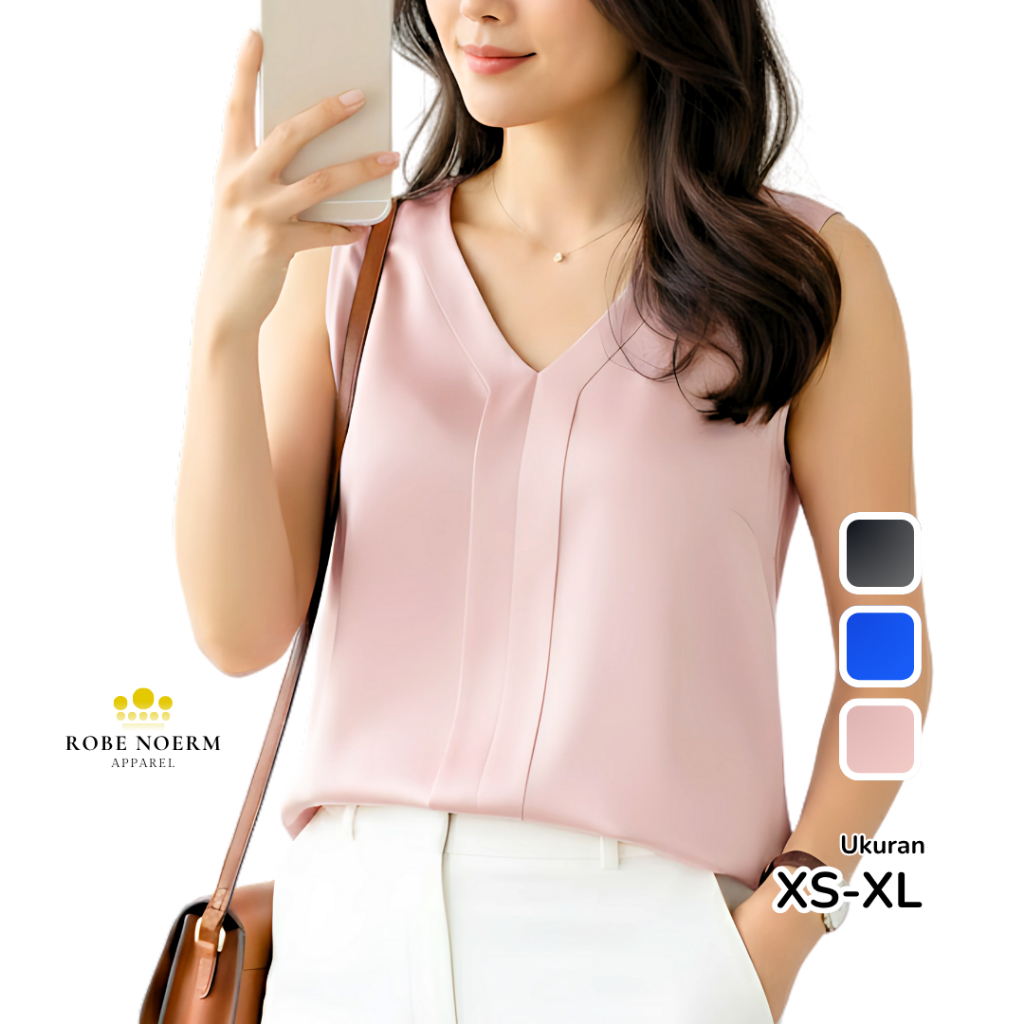 Blouse Sleeveless V-Neck Satin Premium/Tanpa Lengan