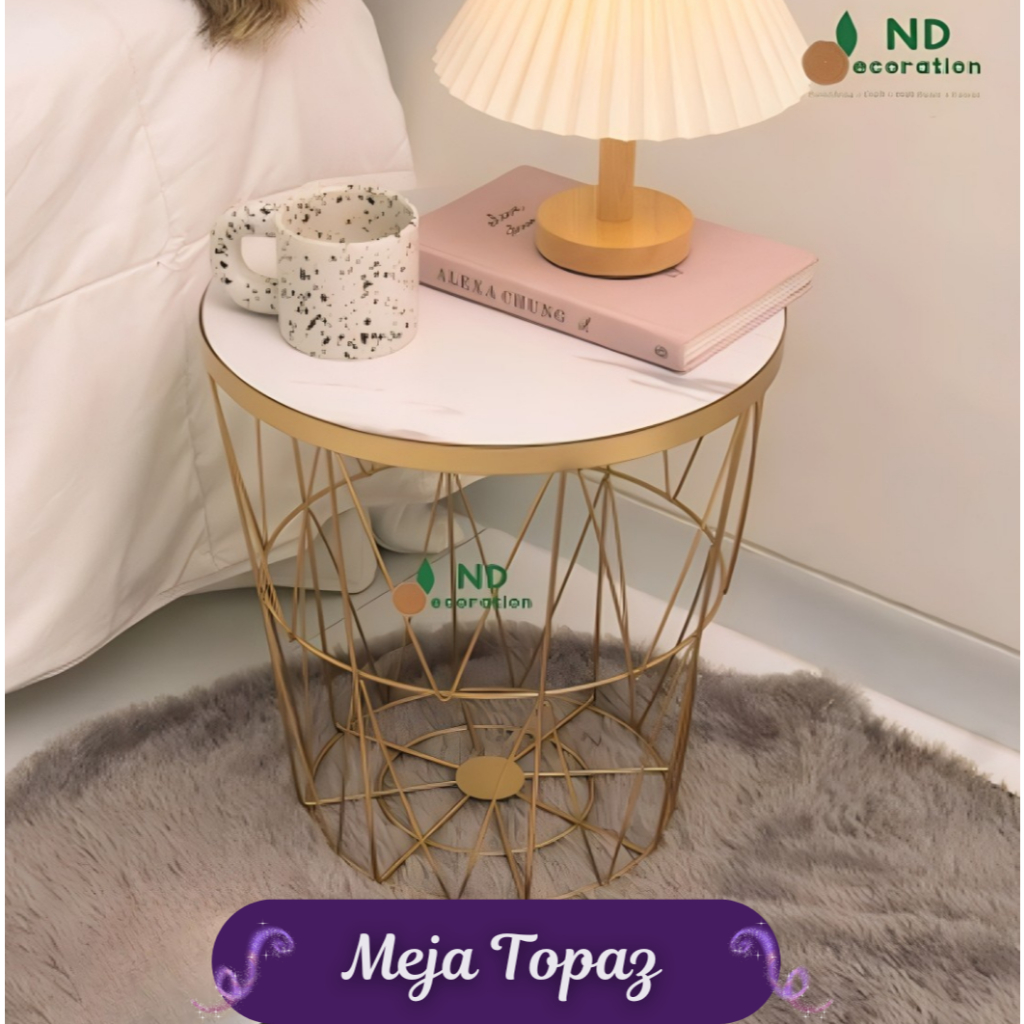 Meja Topaz Meja Bulat Besi Kayu Minimalis Furnishing / Meja topaz / meja informa