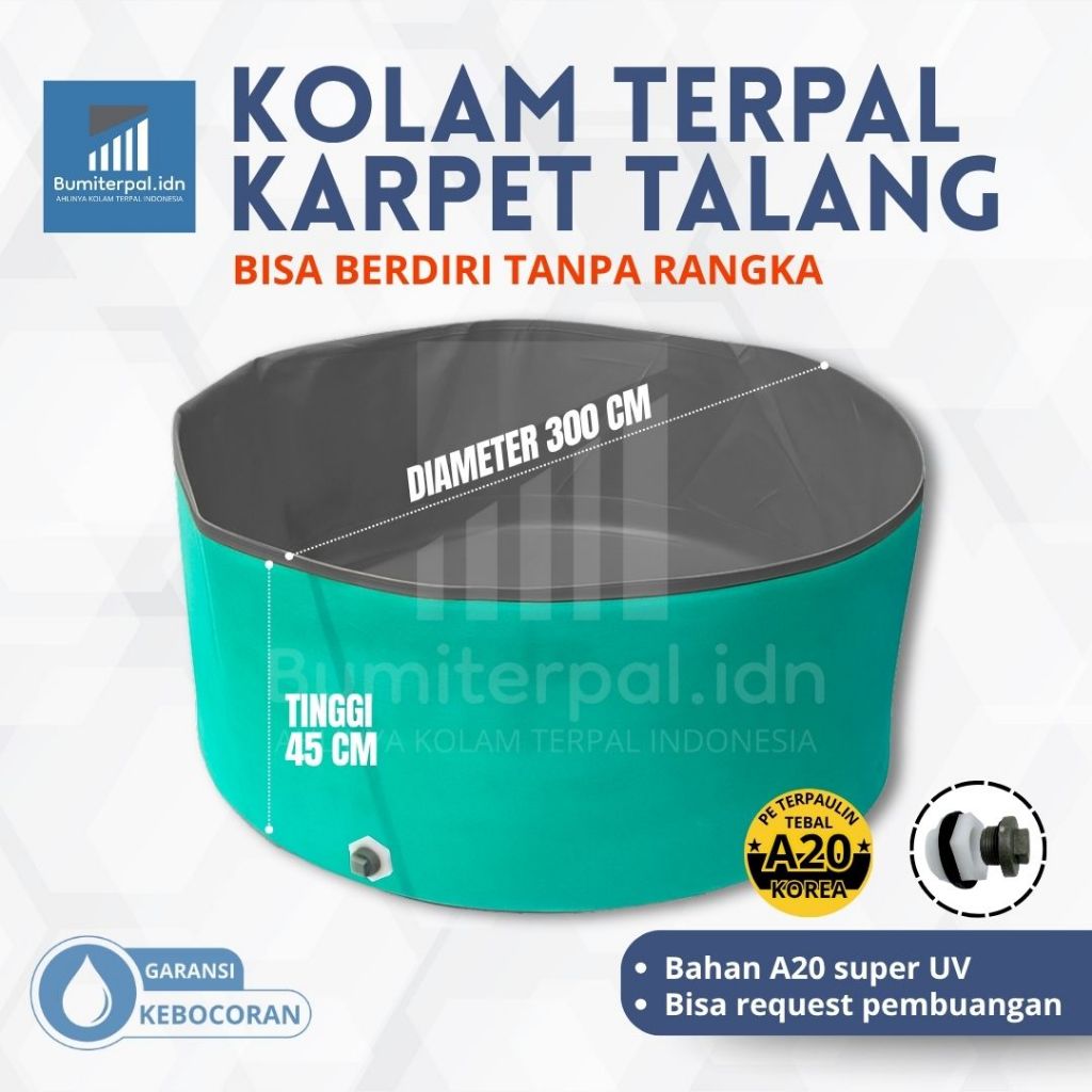Kolam Terpal Bulat Tanpa Rangka Terpal Korea A20 – D300 T45 Kuat & Awet Untuk Budidaya Ikan Lele