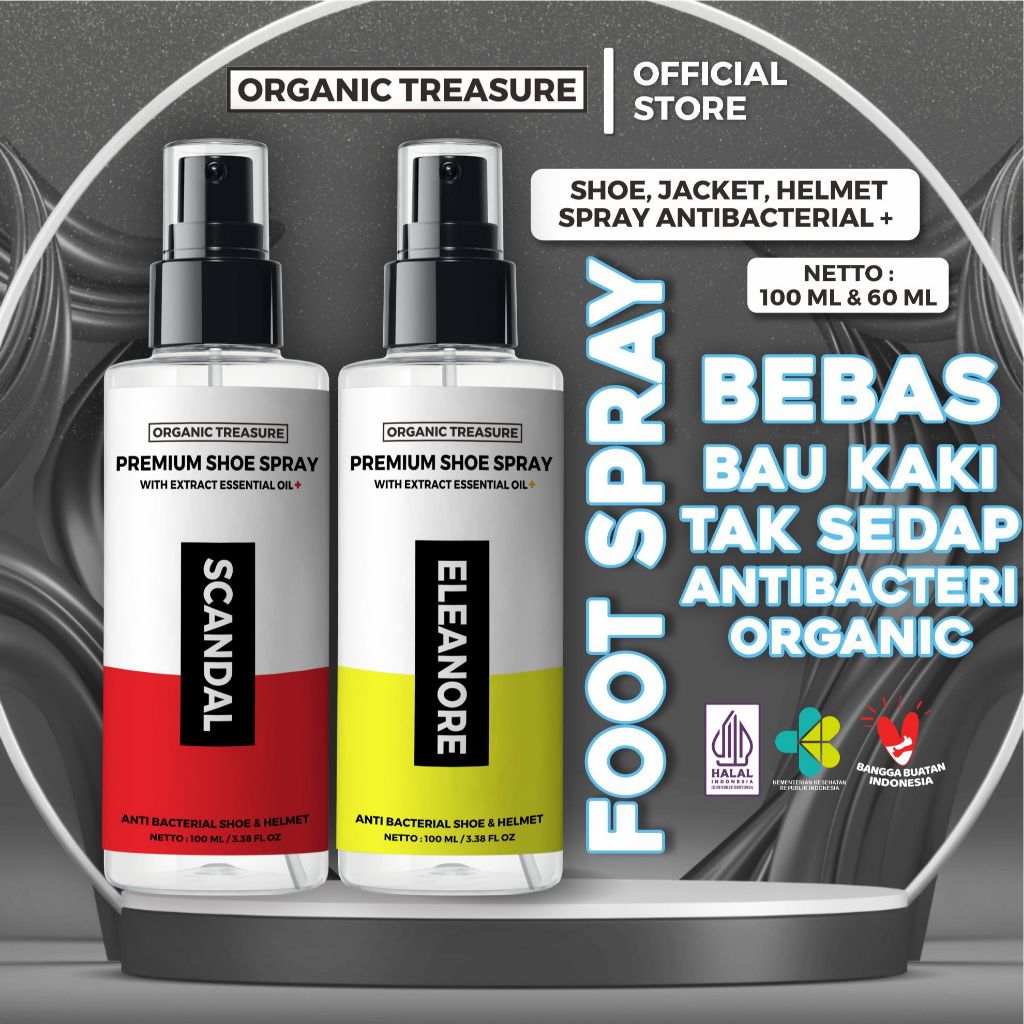ORGANIC TREASURE - Foot Spray, Shoe Spray, Jacket and Helmet Spray Antibacterial with Essential Oil 