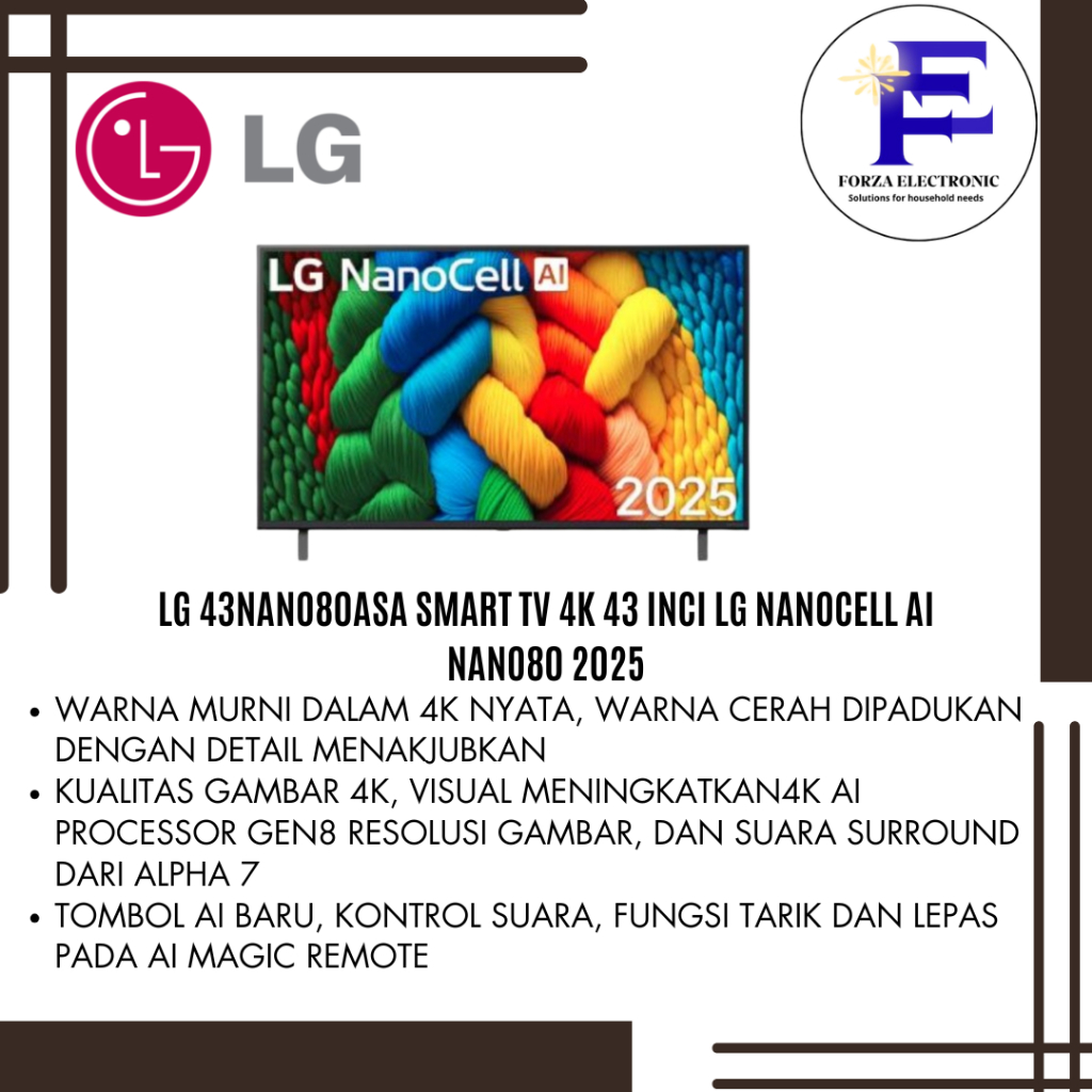 LG 43NANO80ASA Smart TV 4K 43 Inci LG NanoCell AI NANO80 2025 43NANO80ASA