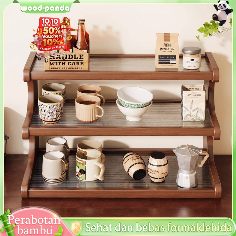 Rak Dapur Serbaguna Rak Susun Bambu Rak penyimpanan Rak Bumbu Kayu Rak Bumbu Dapur