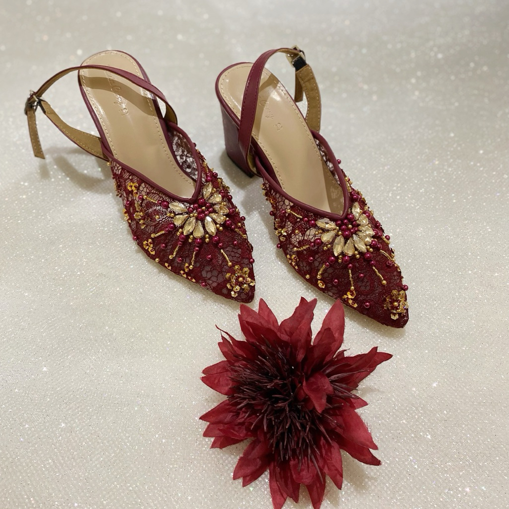 NUHA MAROON WEDDING SHOES SEPATU NIKAH SEPATU PESTA