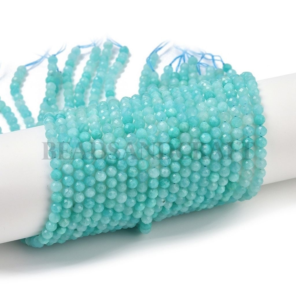 Natural amazonite round faceted beads | manik batu alam amazonite biru