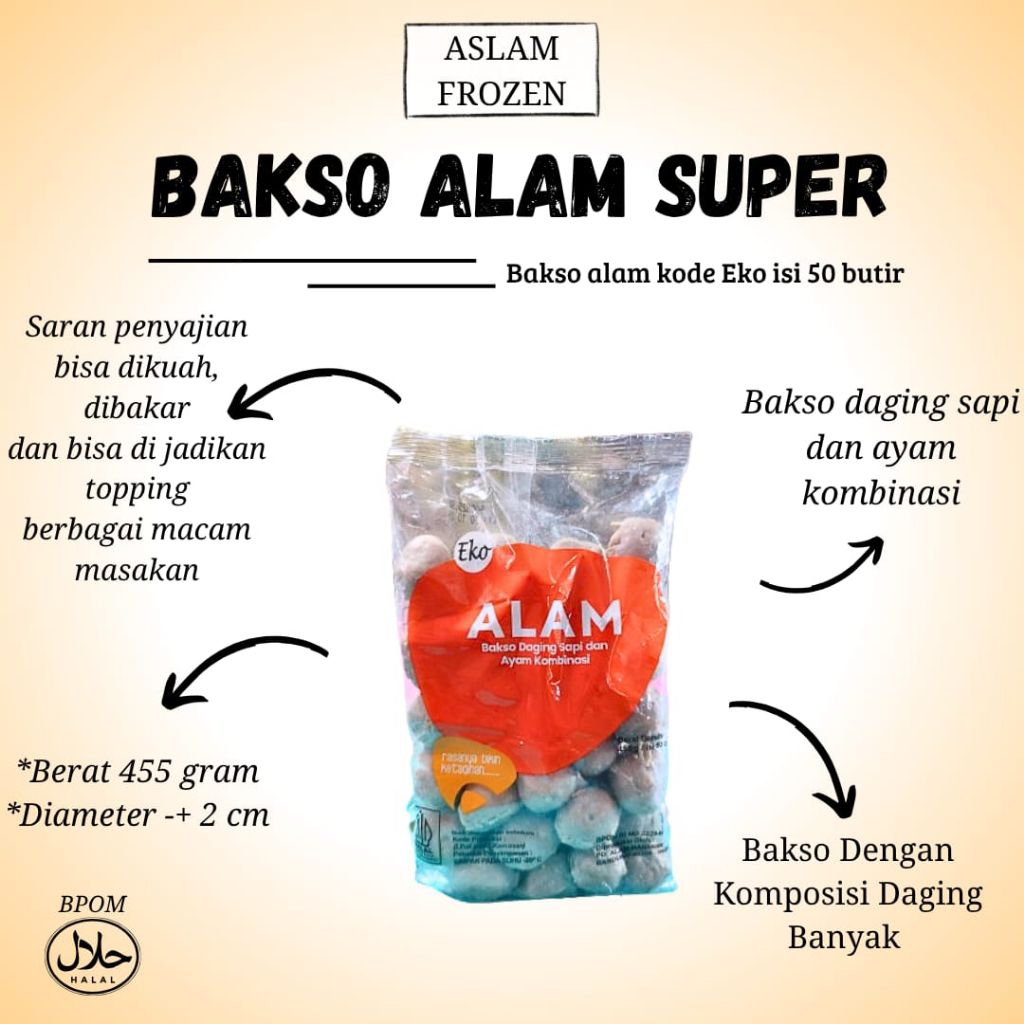 Bakso Alam Super Kode EKO isi 50 butir  daging sapi Kombinasi Ayam
