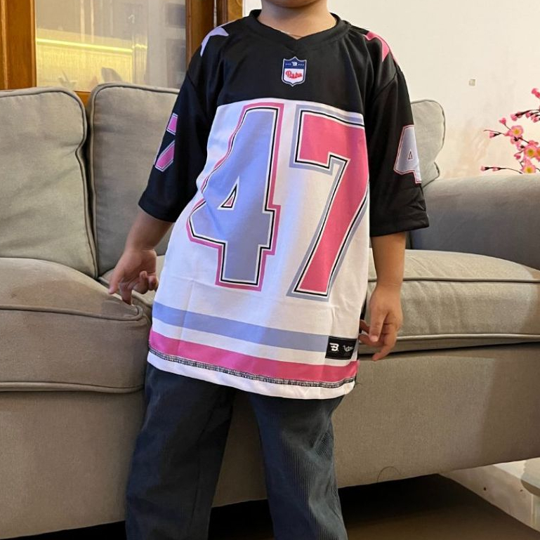 Jersey anak Streetwear 47 hitam putih Oversize Boxy Fit Retro Unisex Vintage / Futsal/ Voly/ Tenis H