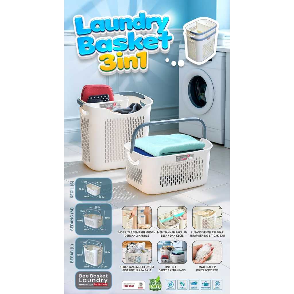 Napolly Laundry Basket 3in1 // Laundry Basket // Rak Multifungsi