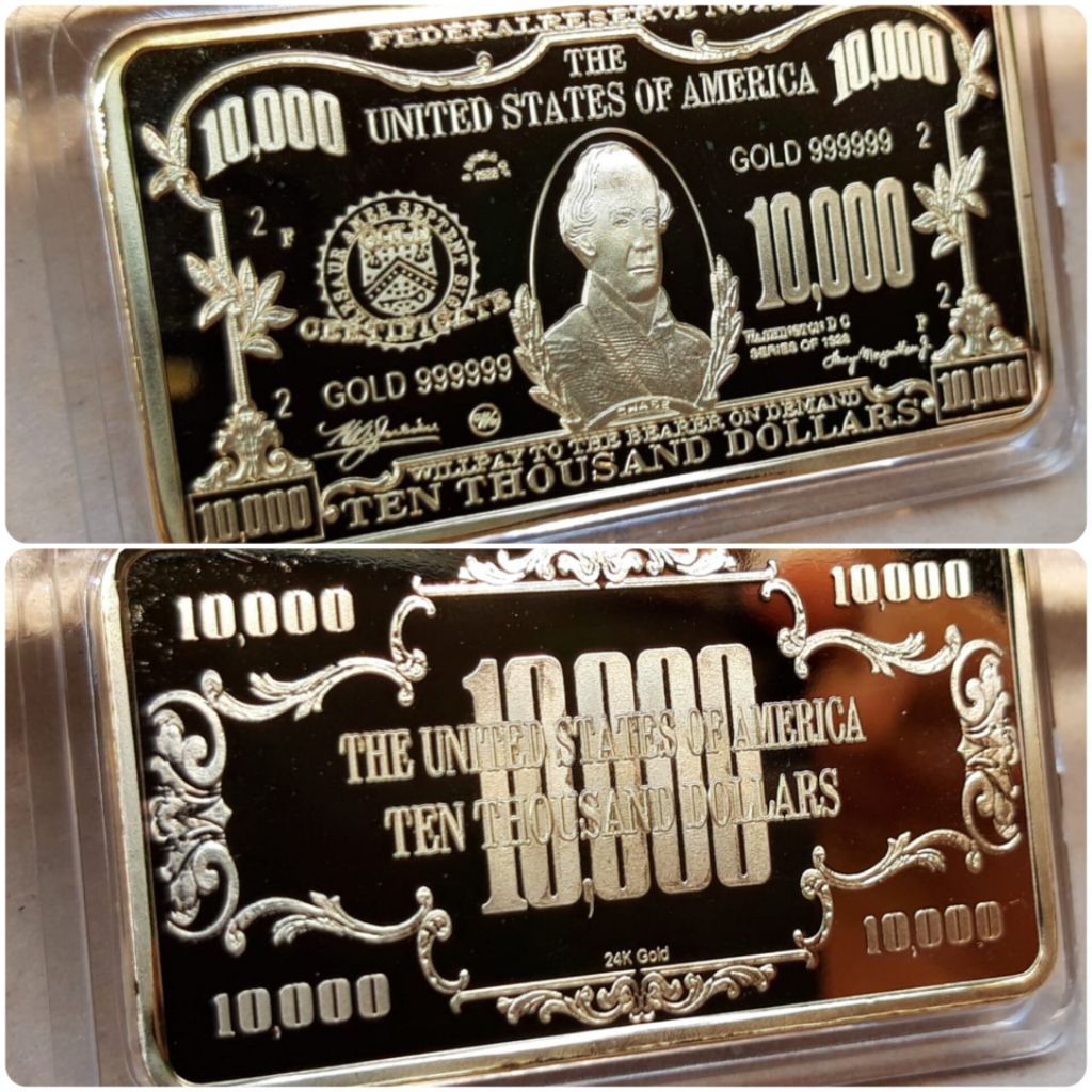 Souvenir gold bar replika emas batangan pecahan 10.000 dollars soufenir goldbar 10000