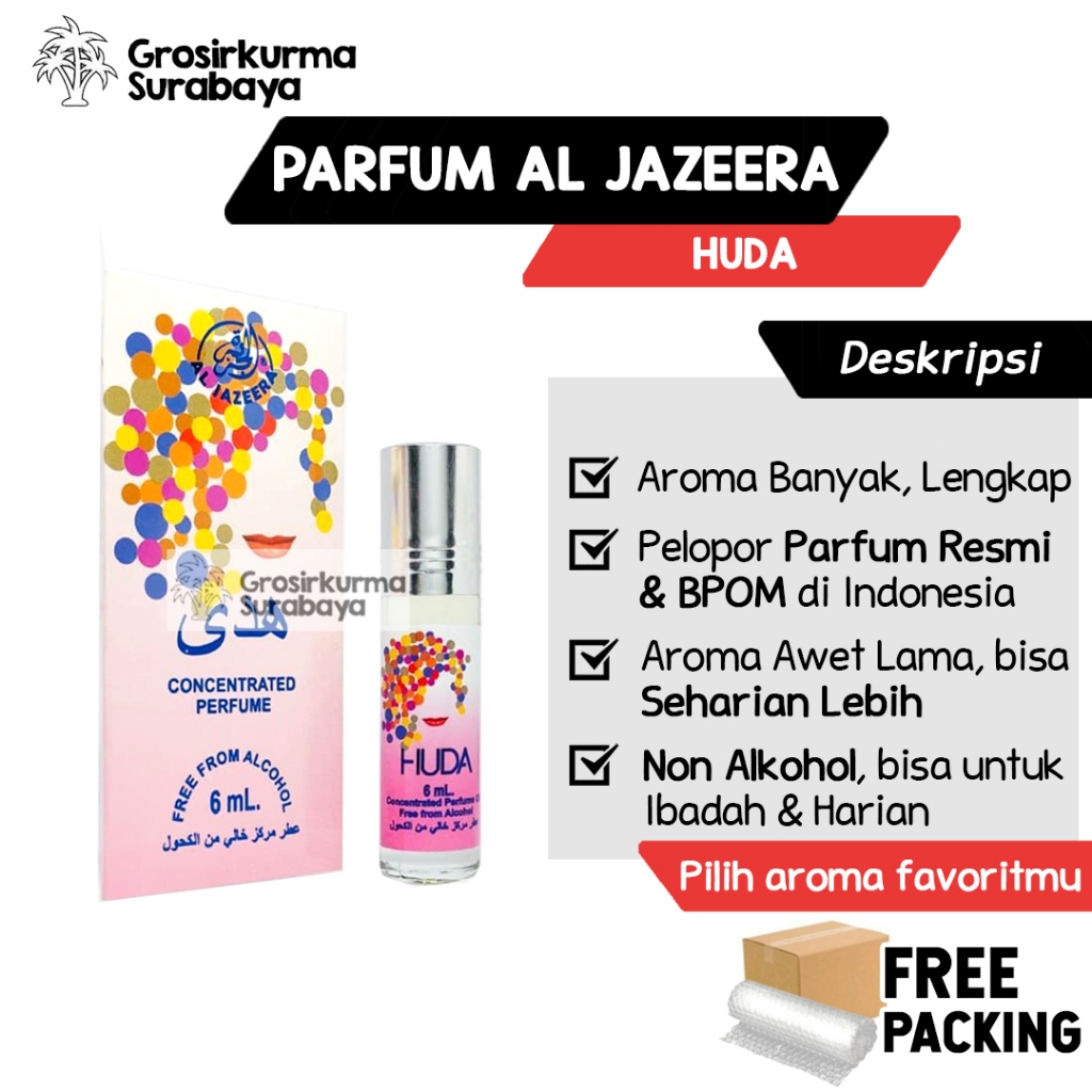 PARFUM ARAB AL JAZEERA HUDA 6ML ROLL ON MINYAK WANGI NON ALKOHOL TAHAN LAMA