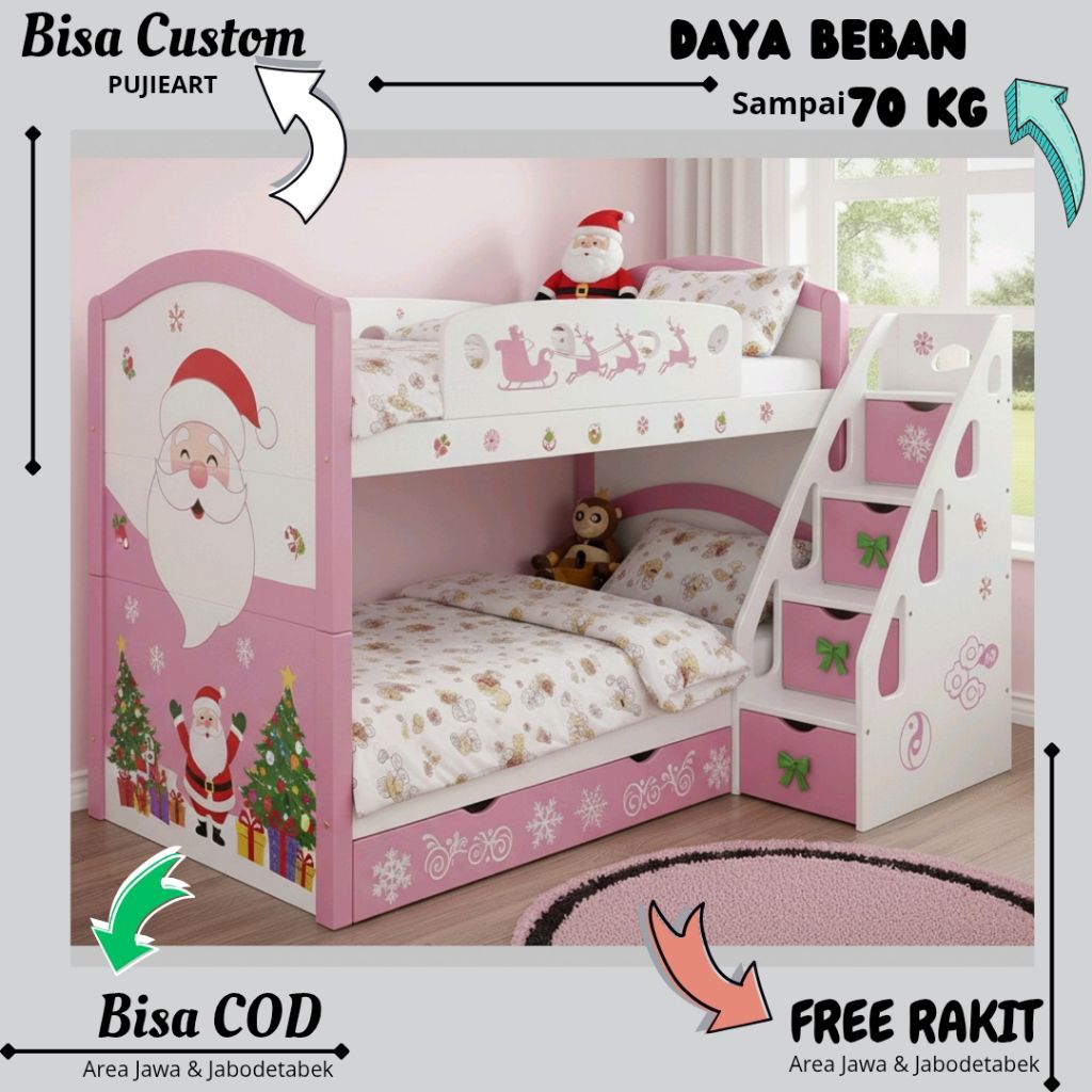 Tempat Tidur Tingkat Murah Tema Natal Karakter Sinterklas
