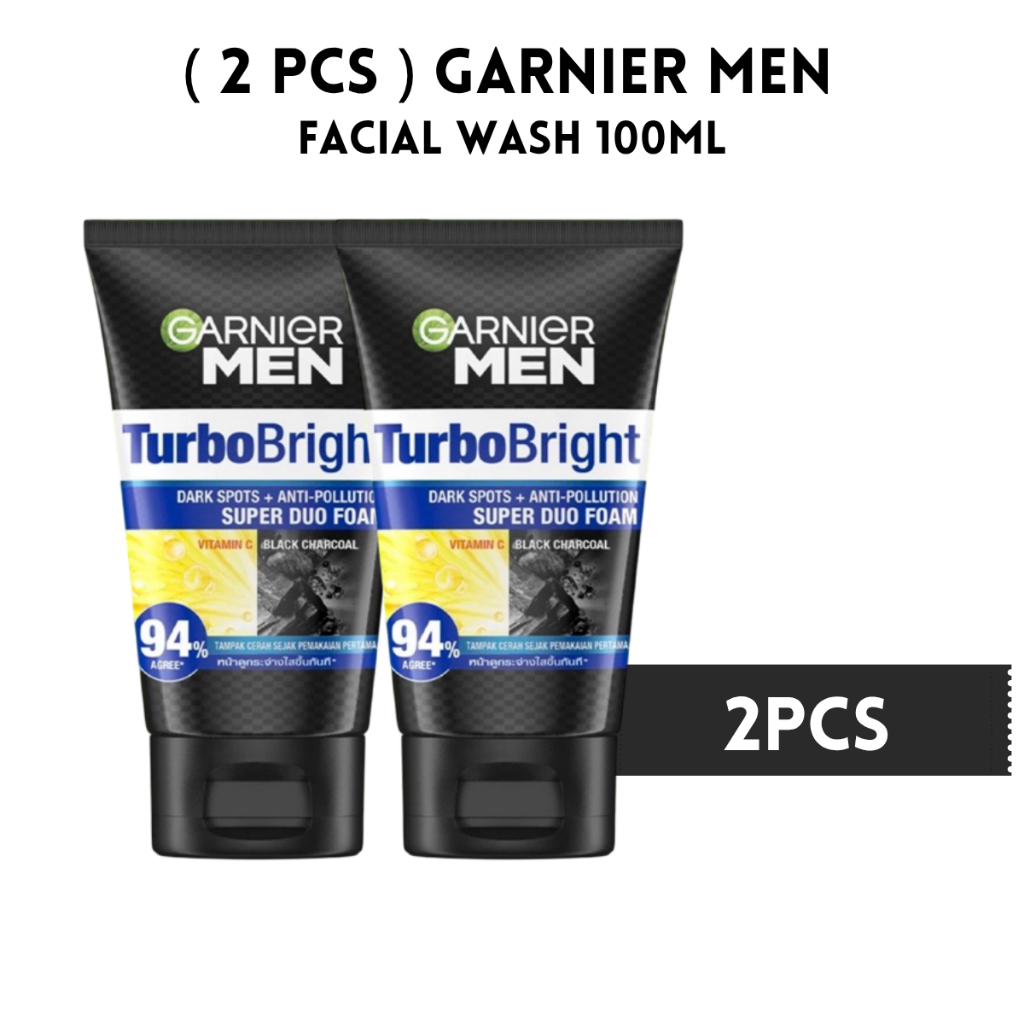 [ 2 Pcs 100ml ] Garnier Men Facial Wash Turbo Bright Super Duo Foam Skincare 100ml Sabun Cuci Muka P