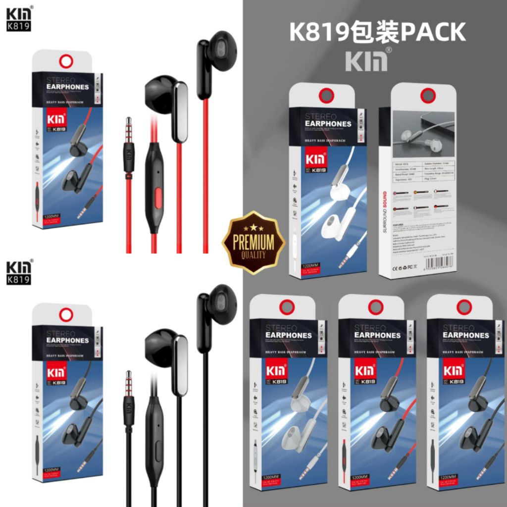 ELCOM KM KYIN K819 STEREO EARPHONE HEADSET KABEL 3.5MM HEAVY BASS PREMIUM QUALITY