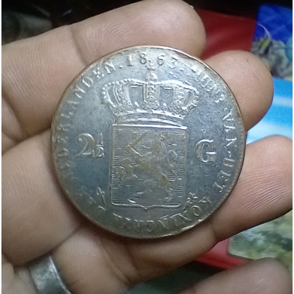Koin Old Fake 21/2 G Willem III 1863 Silver Plated