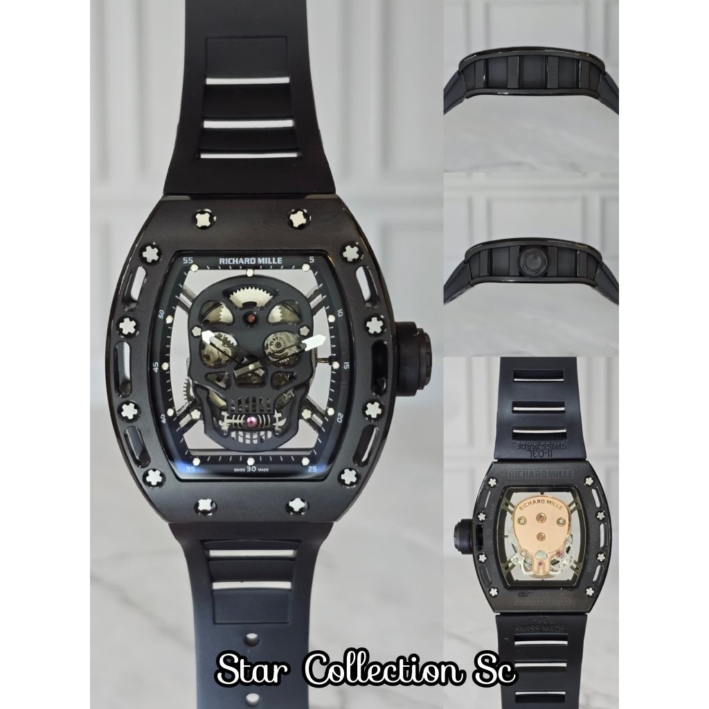 Jam Tangan RM052 SKULL AUTOMATIC SWISS DIAL BLACK 42MM