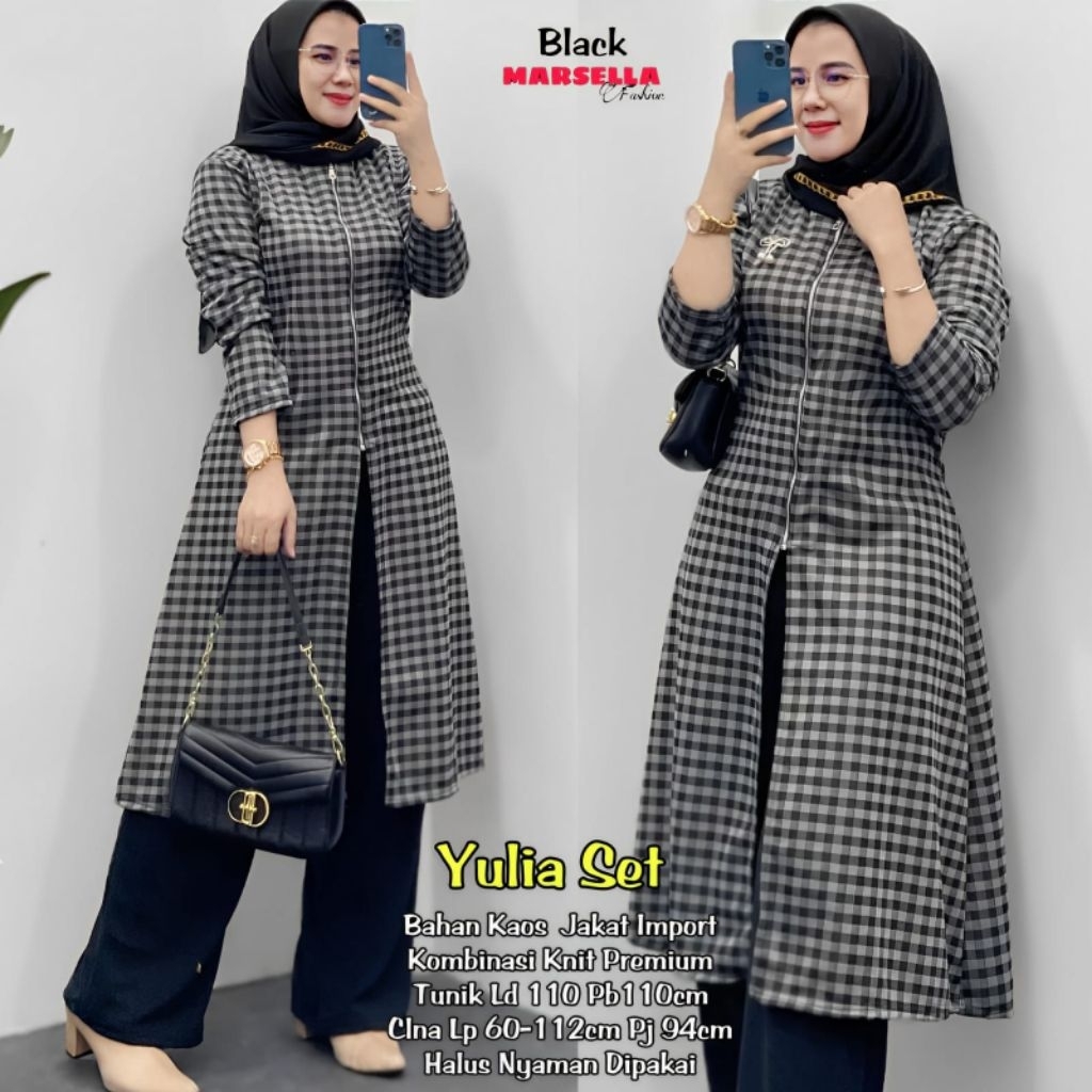 yulia setelan knit import ori marsela vin tunik kaos garis garis celana knit premium ootd korean sty