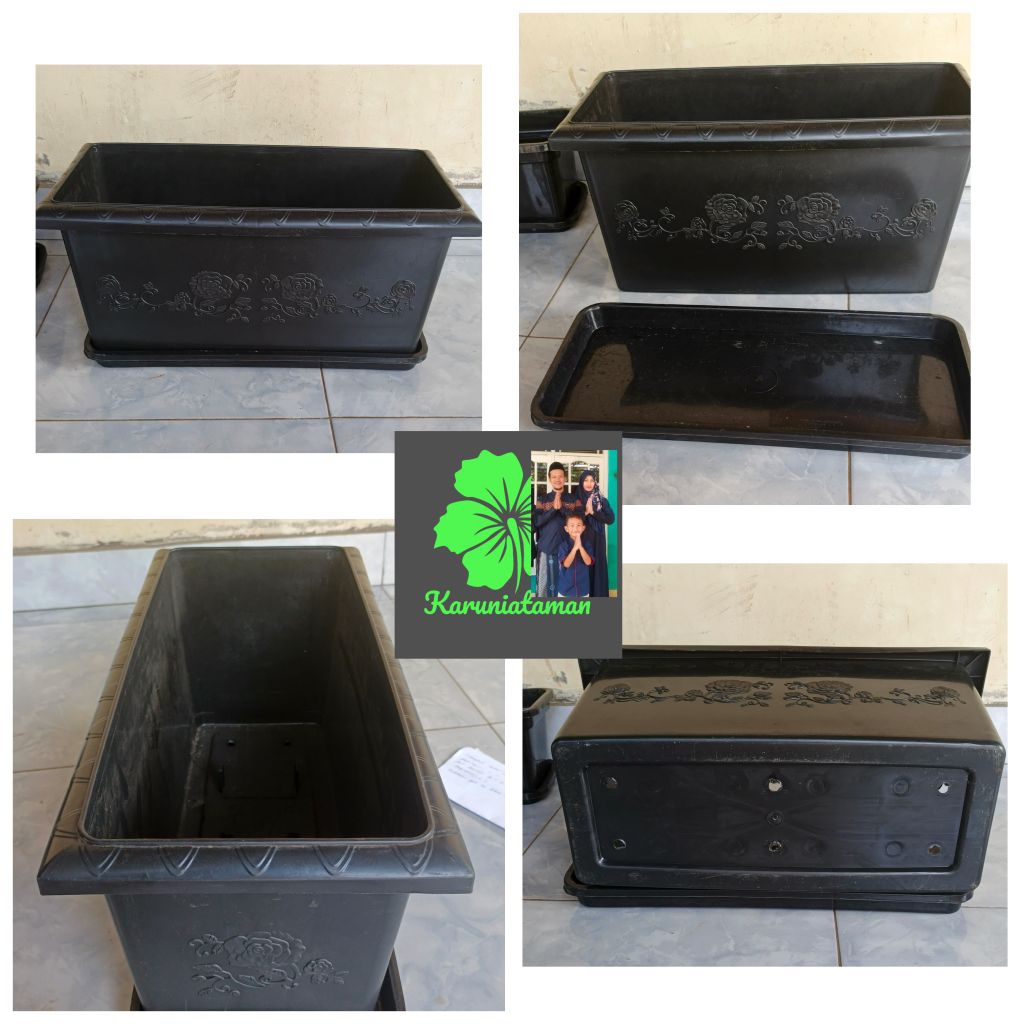 pot panjang motif bunga 50 cm + alas pot