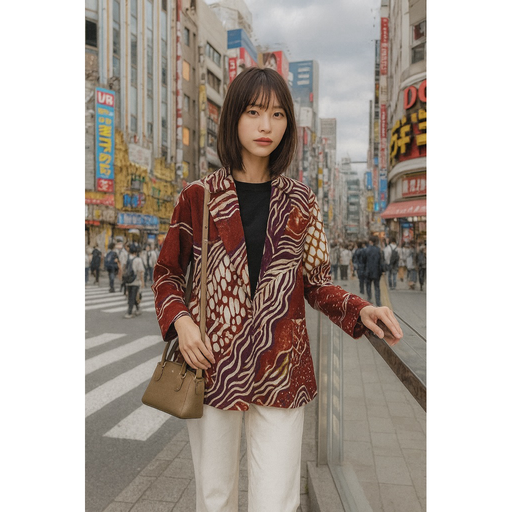 Masayu Batik - Blazer Batik Wanita Atasan Abstrak Maroon Series