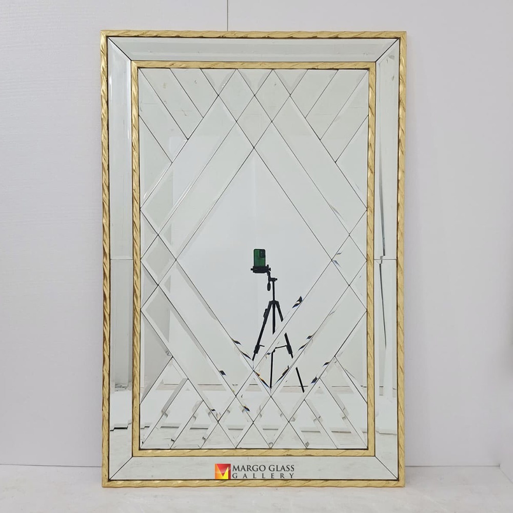 Cermin Bevel Gantung/Kaca Cermin Bevel List Gold/Cermin Bevel Model Terbaru