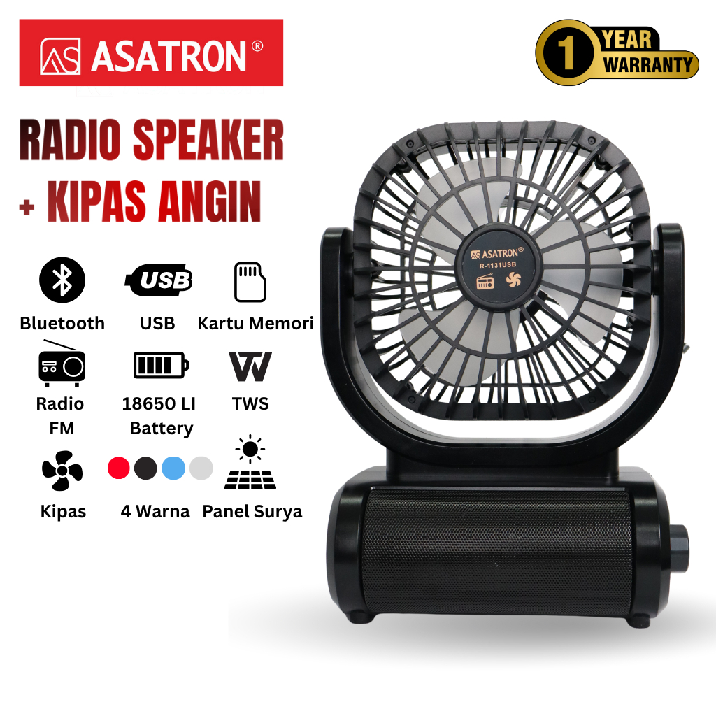 Asatron R-1131 USB Portable Speaker Bluetooth Radio FM + Kipas with USB/SD Card