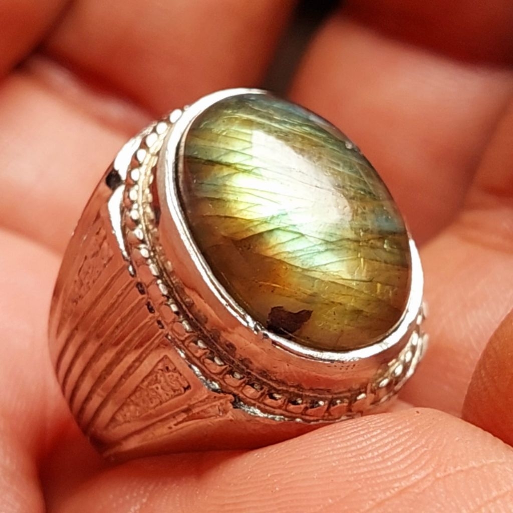 Batu cincin akik rainbow labrador emas kelip kelip