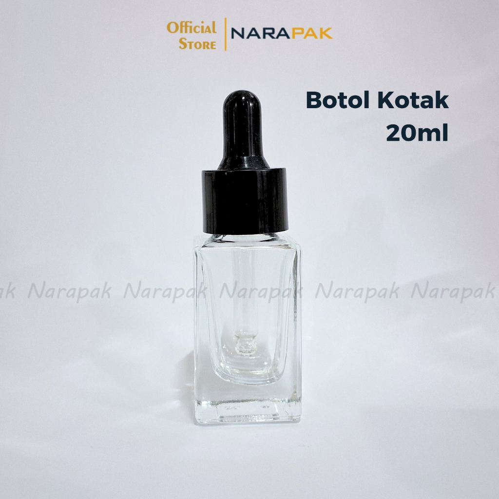 Botol Kaca 20ml Kotak Bening Tutup Hitam Botol Pipet Skincare Serum Dropper 20KT