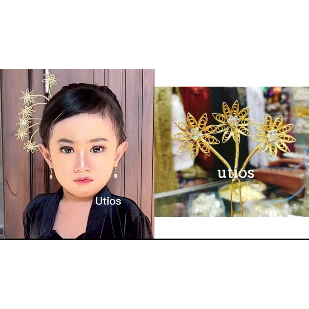MENTUL TARI KEMBANG 3 WARNA GOLD / MENTUL ANAK /ACC RAMBUT ANAK